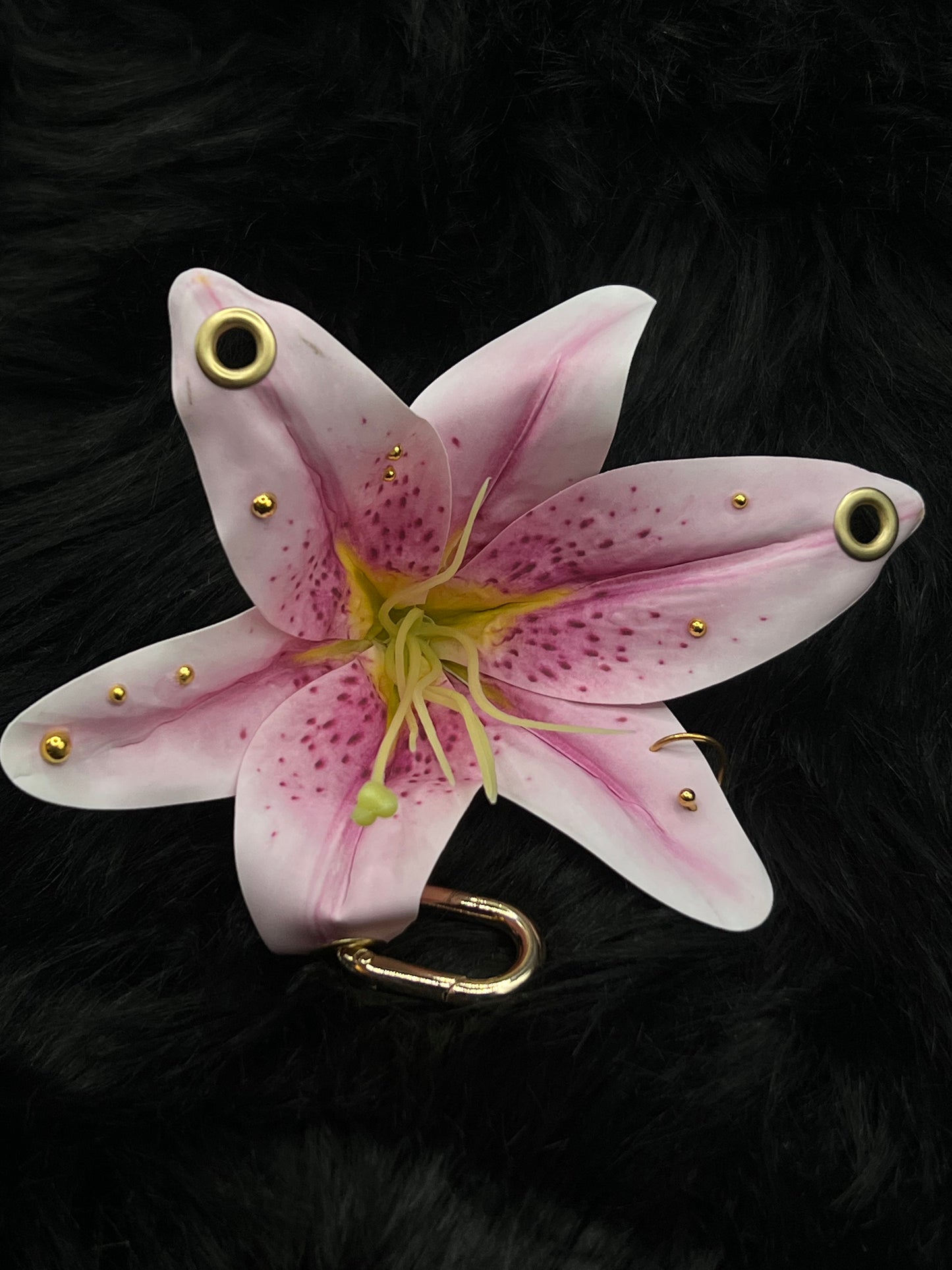 Purple Pierced Lilys Keychain with Gold Hardware