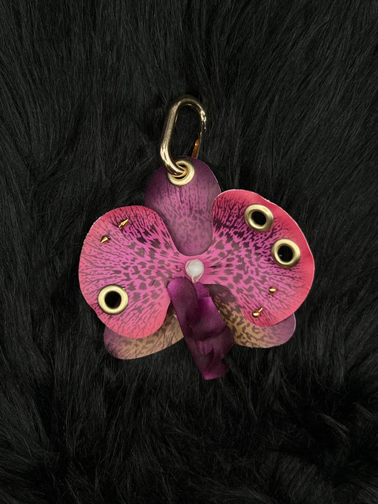 Purple Pierced Orchid Keychain With Gold Hardware