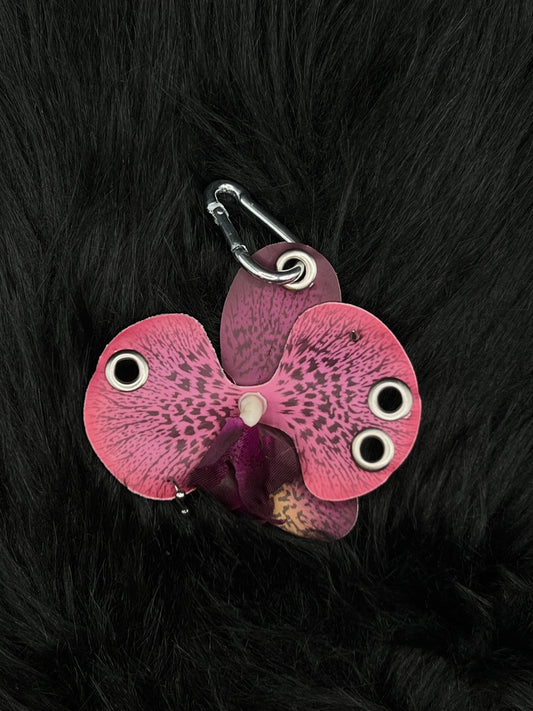 Purple Pierced Orchid Keychain With Silver Hardware