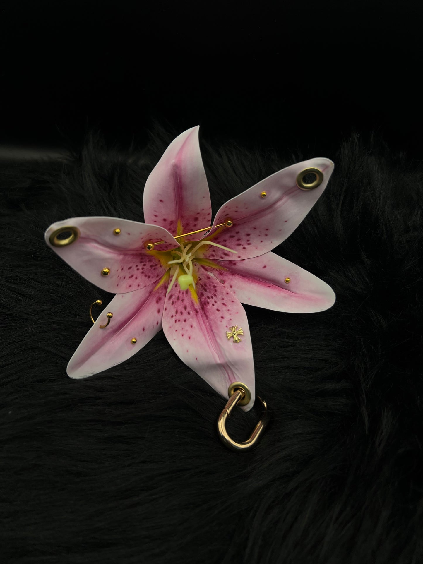 Purple Pierced Lilys Keychain with Gold Hardware