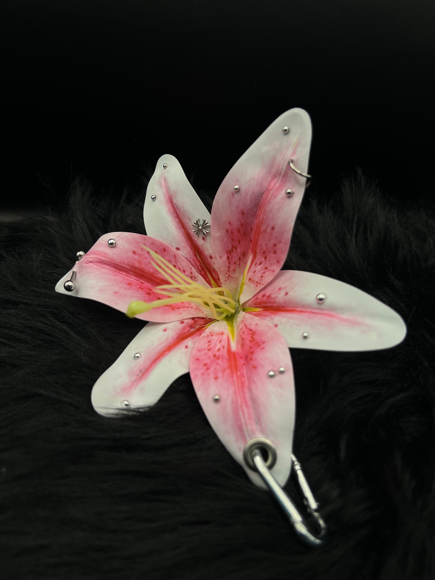 Pink Pierced Lilys Keychain with Silver Hardware