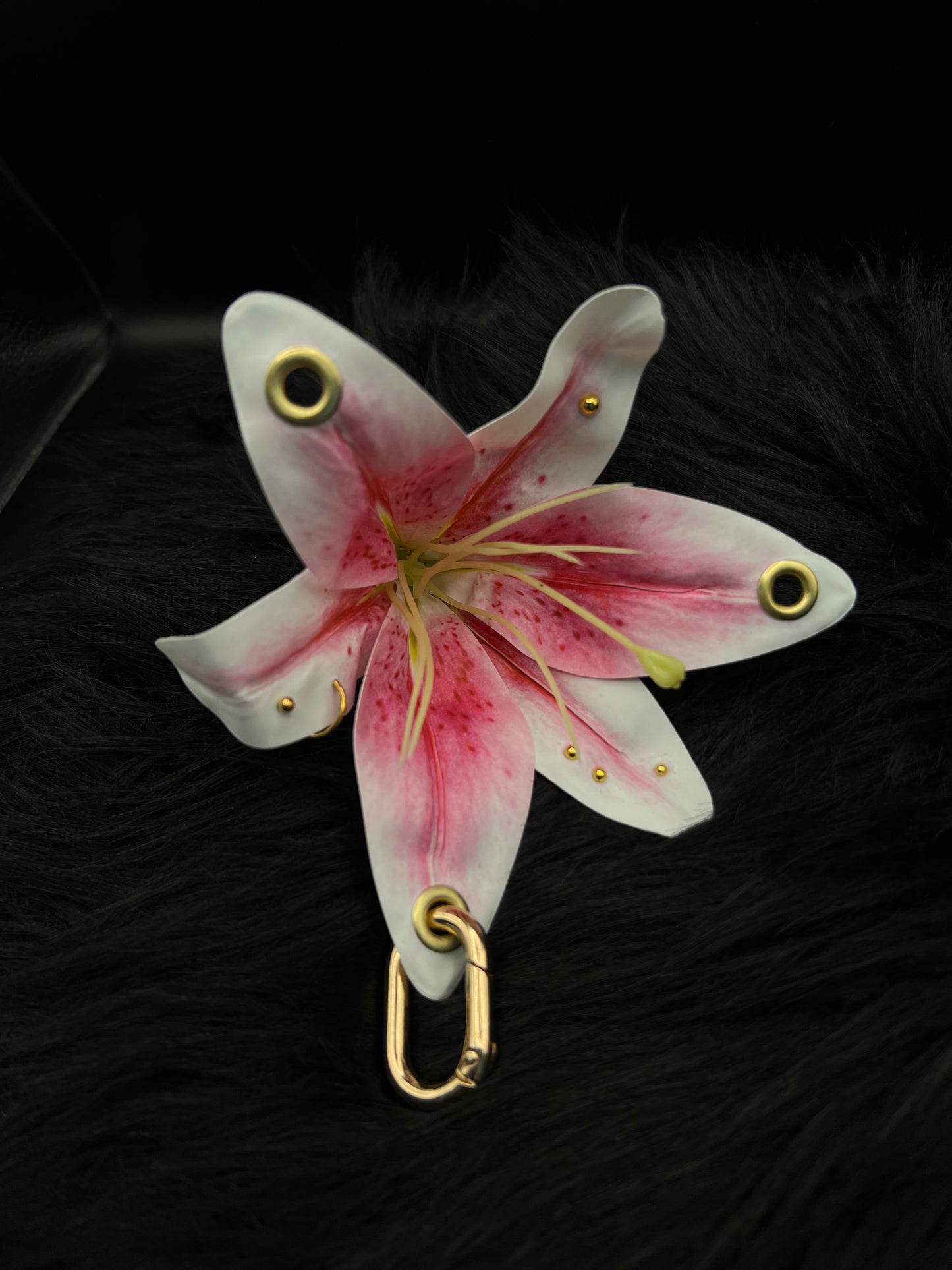 Pink Pierced Lilys Keychain with Gold Hardware
