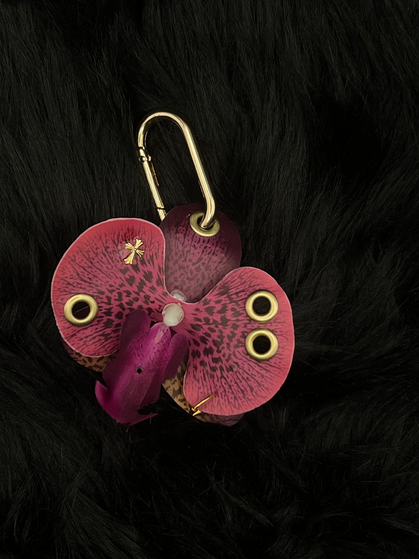 Purple Pierced Orchid Keychain With Gold Hardware