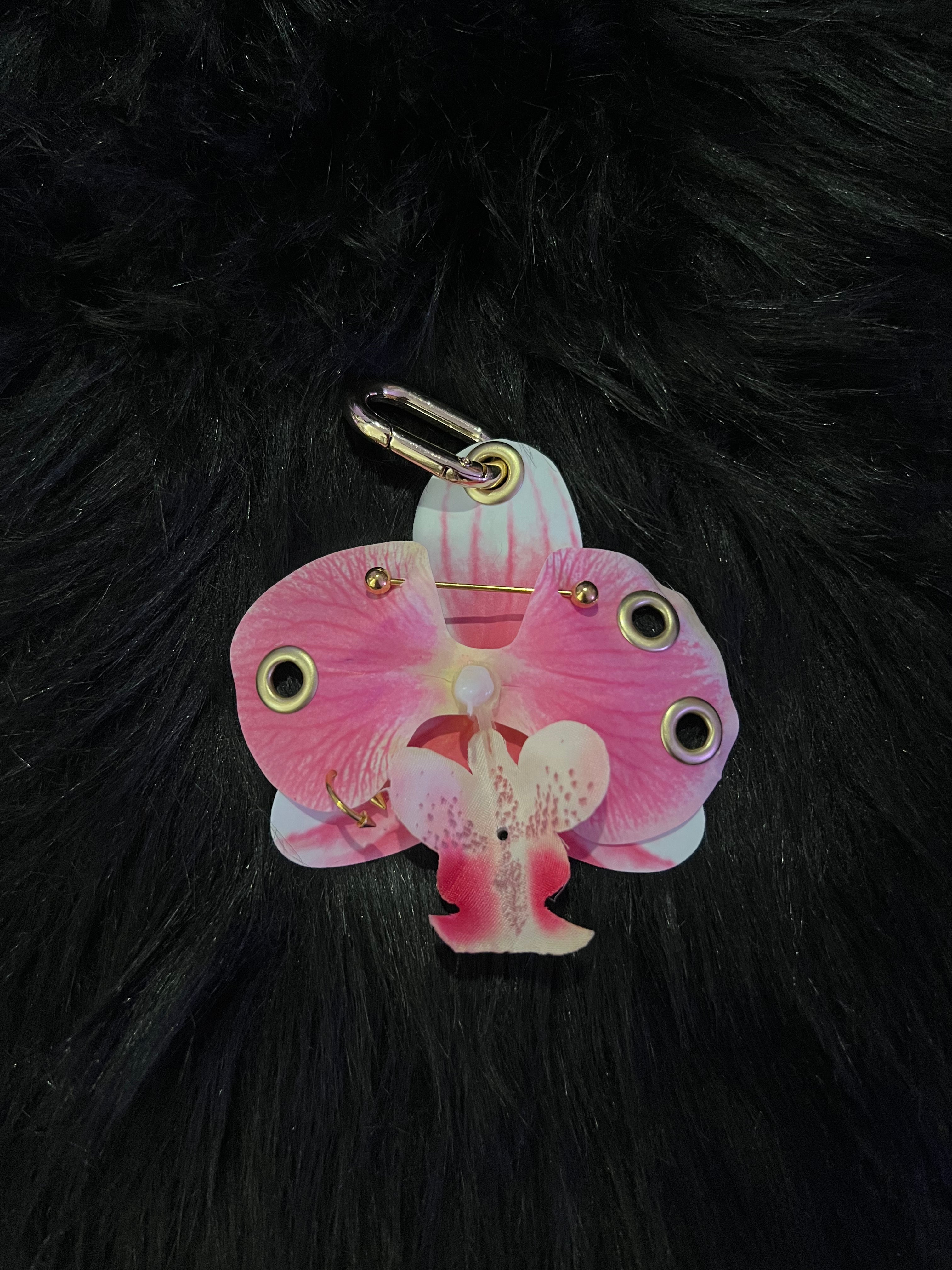 Pink Pierced Orchid Keychain with Gold Hardware – Kamira