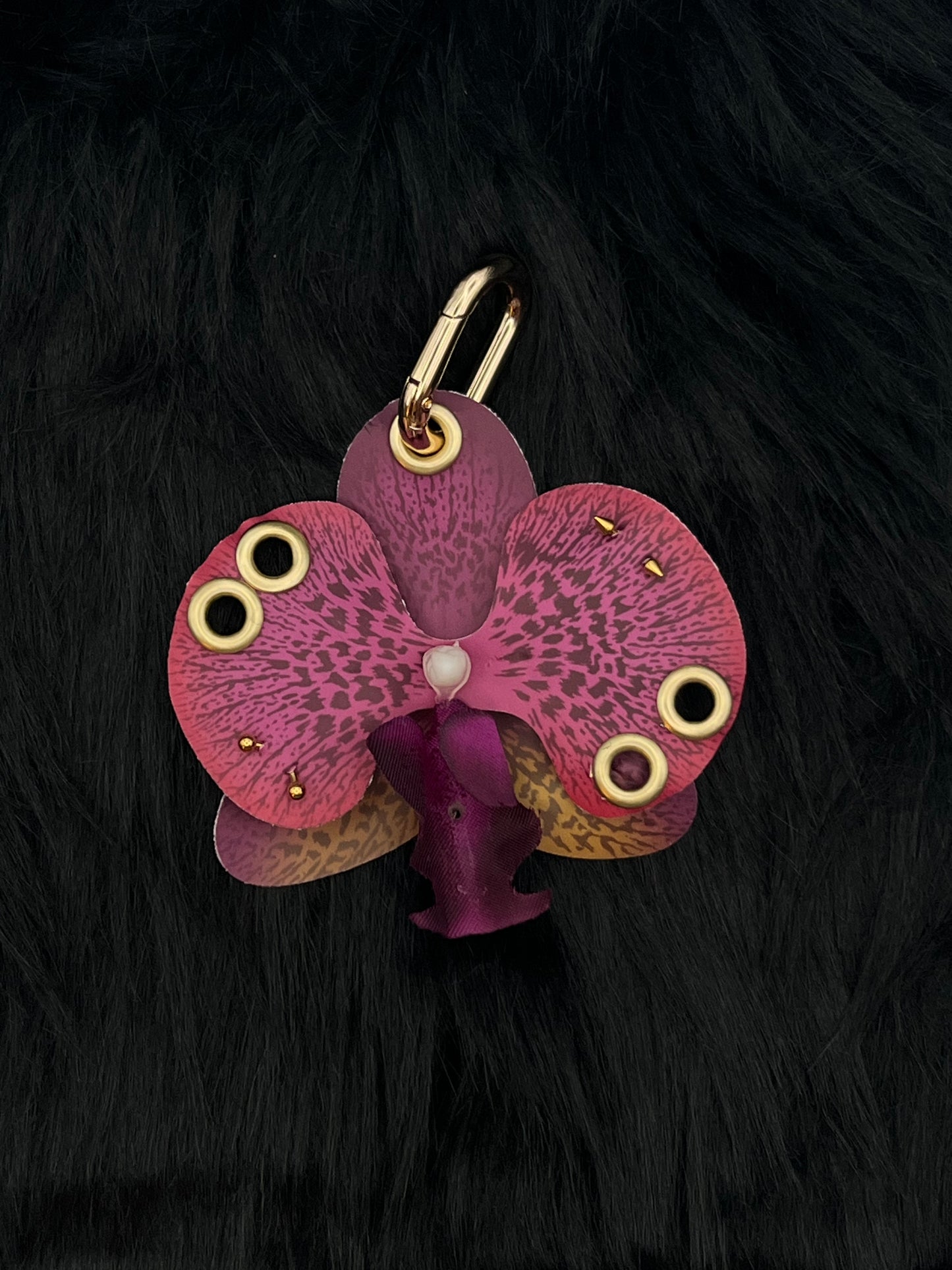 Purple Pierced Orchid Keychain With Gold Hardware
