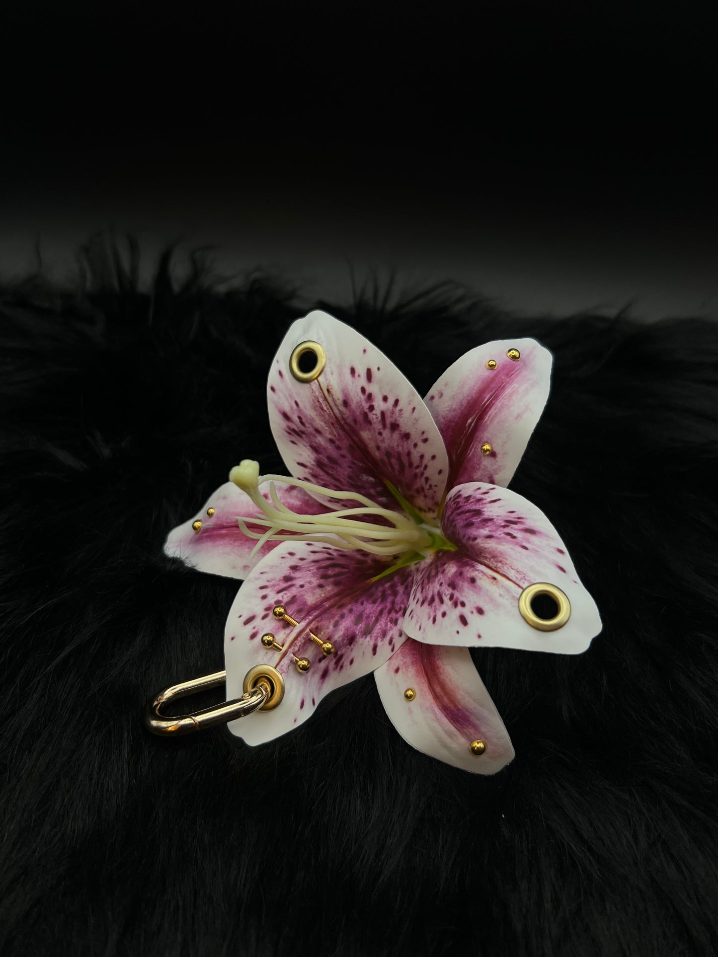Pierced Lilys Keychain with Gold Hardware