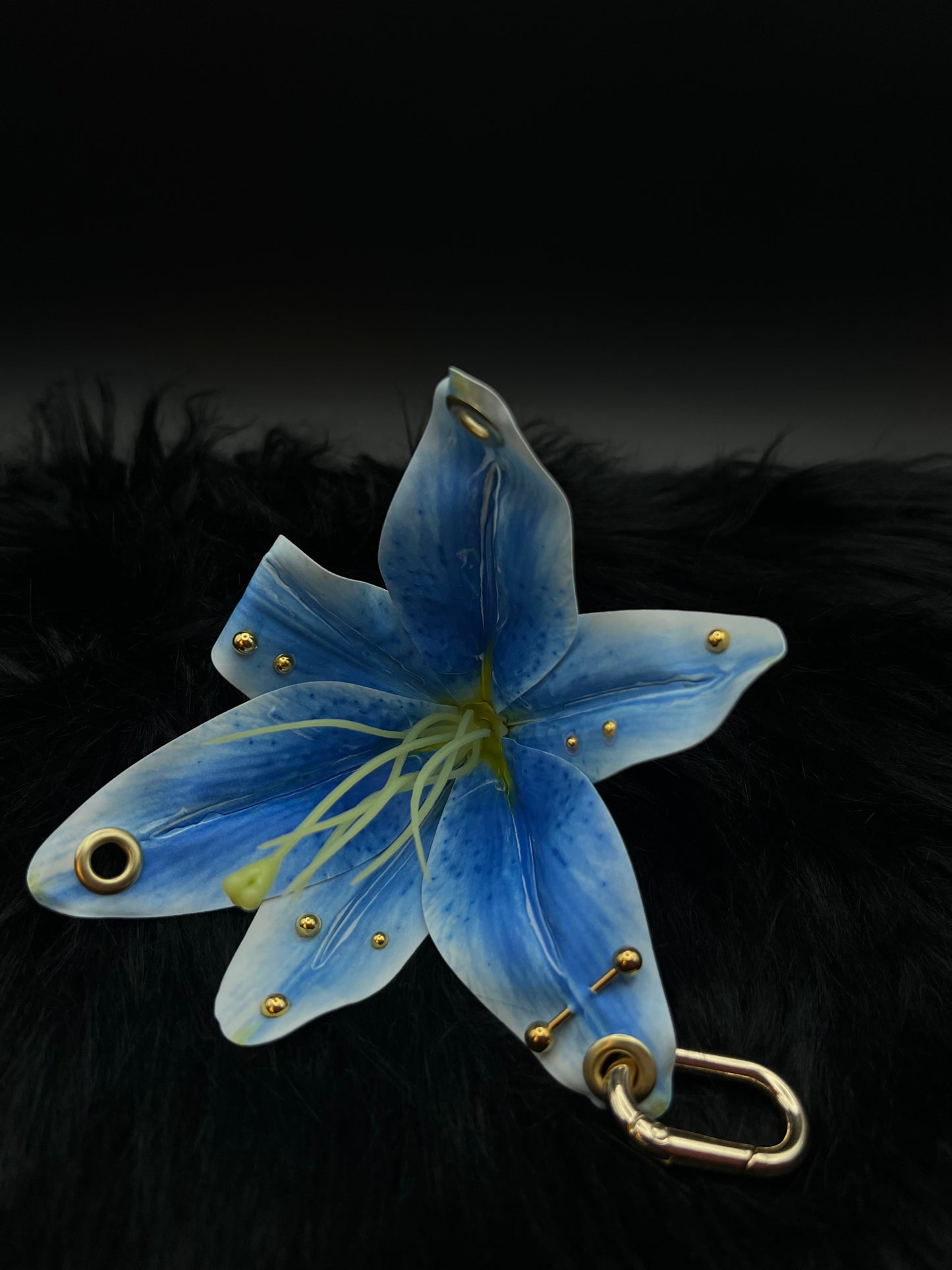 Pierced Lilys Keychain with Gold Hardware