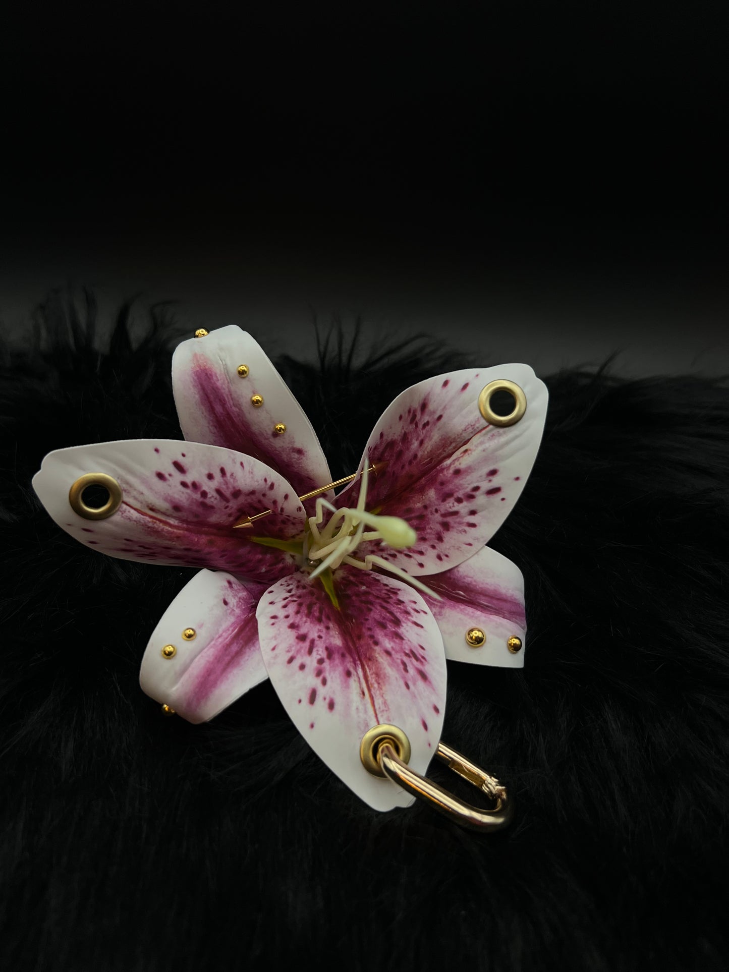 Pierced Lilys Keychain with Gold Hardware