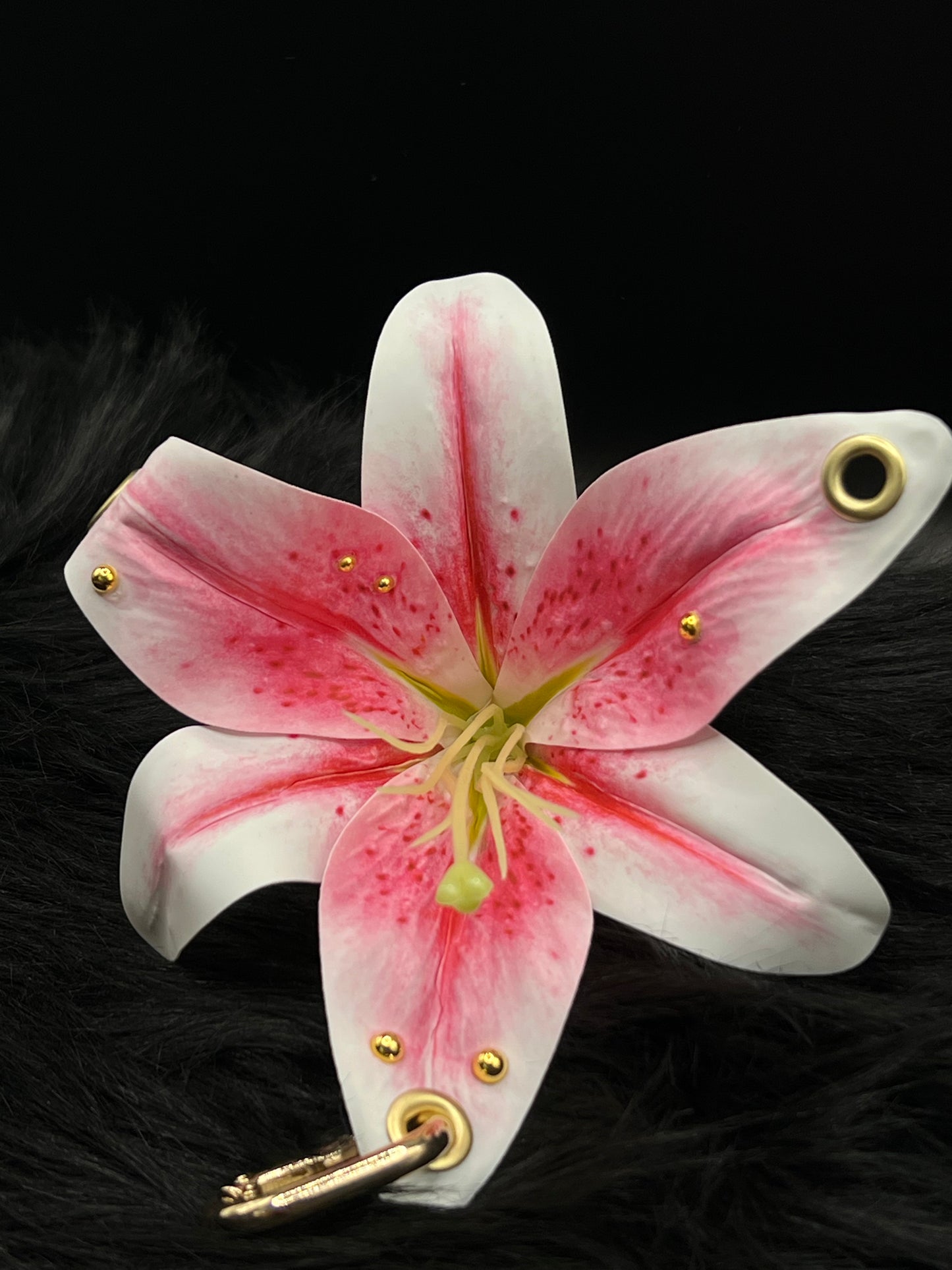 Pink Pierced Lilys Keychain with Gold Hardware