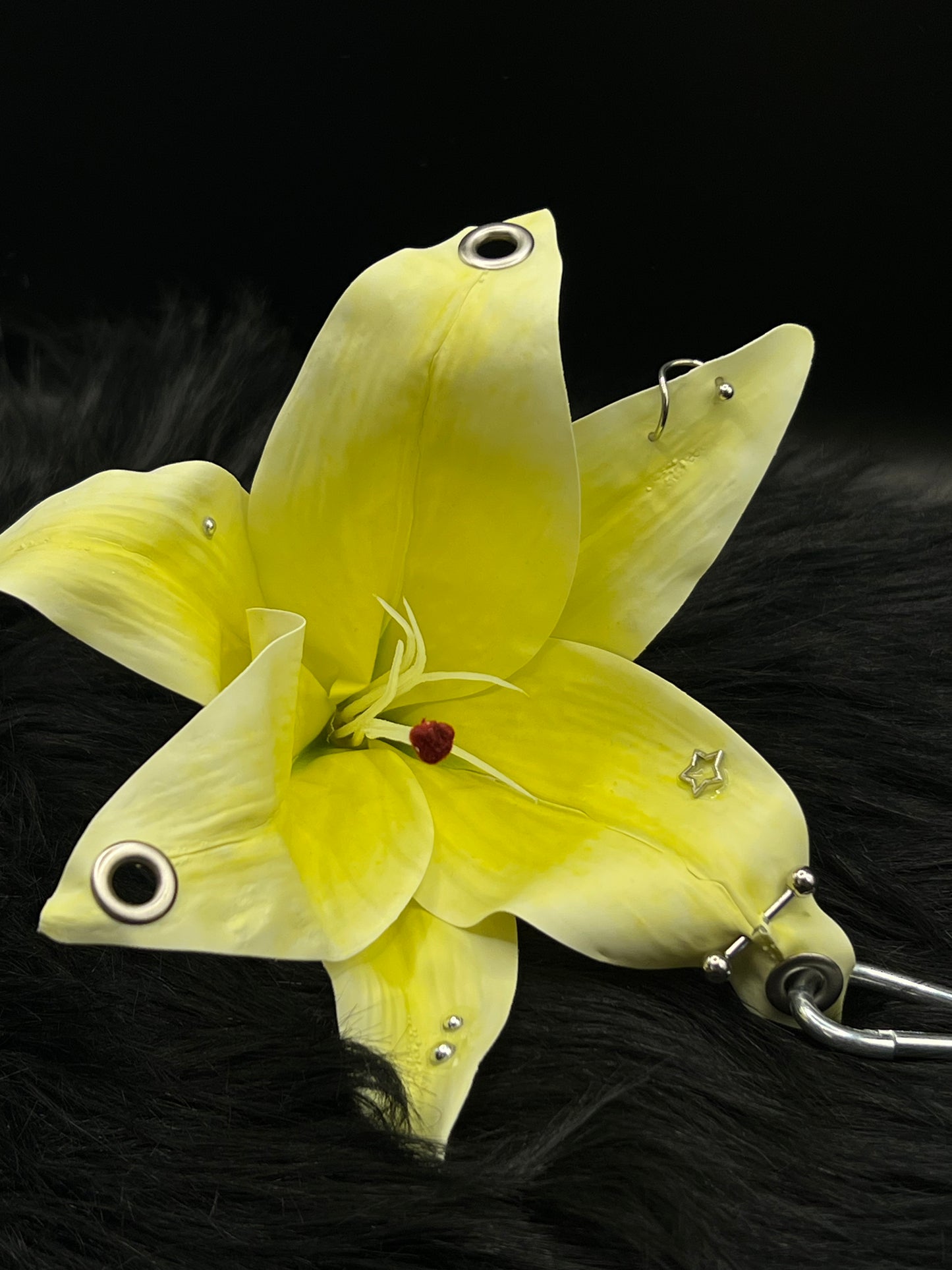 Yellow Pierced Lilys Keychain with Silver Hardware