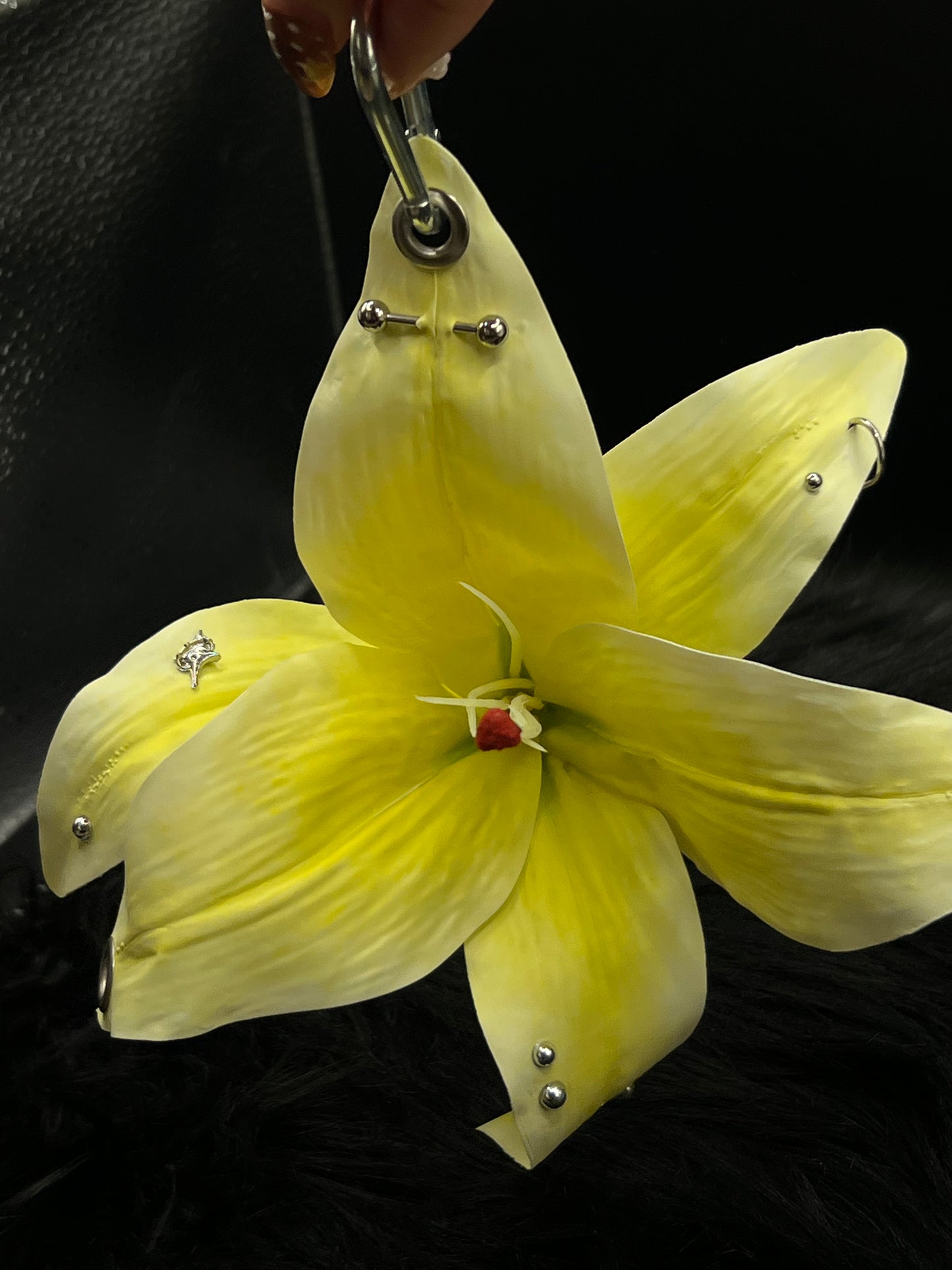Yellow Pierced Lilys Keychain with Silver Hardware