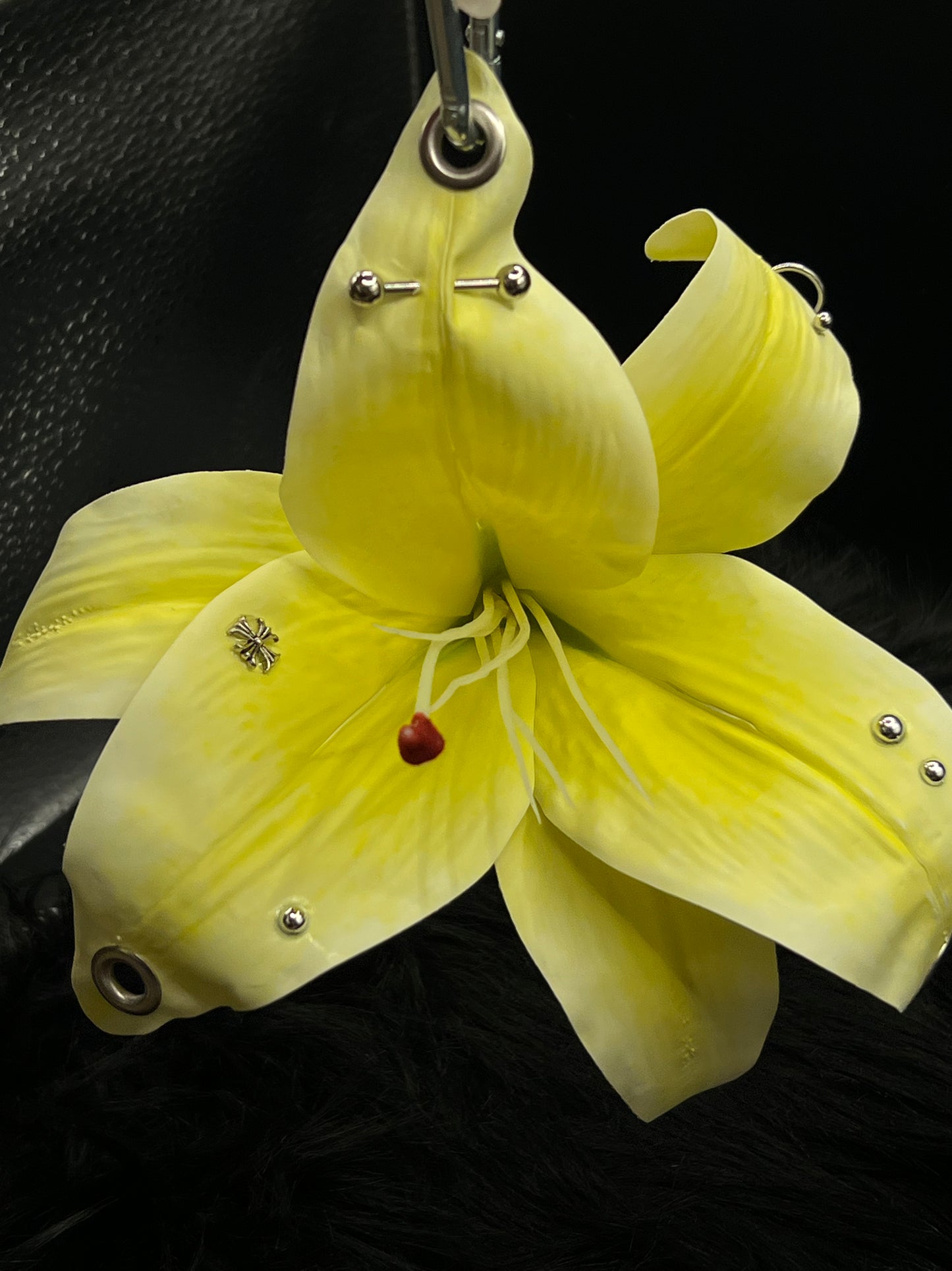 Yellow Pierced Lilys Keychain with Silver Hardware