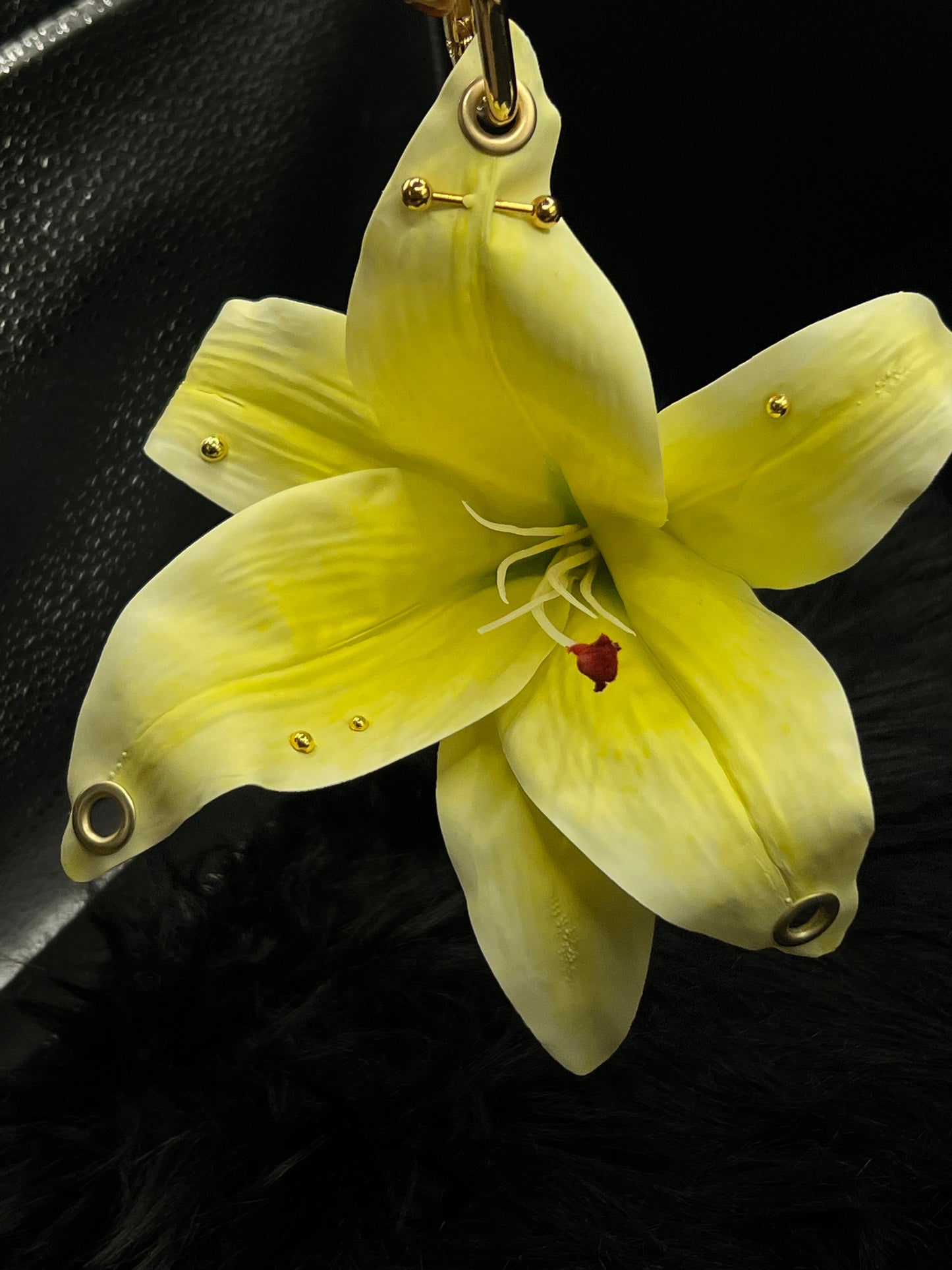 Yellow Pierced Lilys Keychain with Gold Hardware