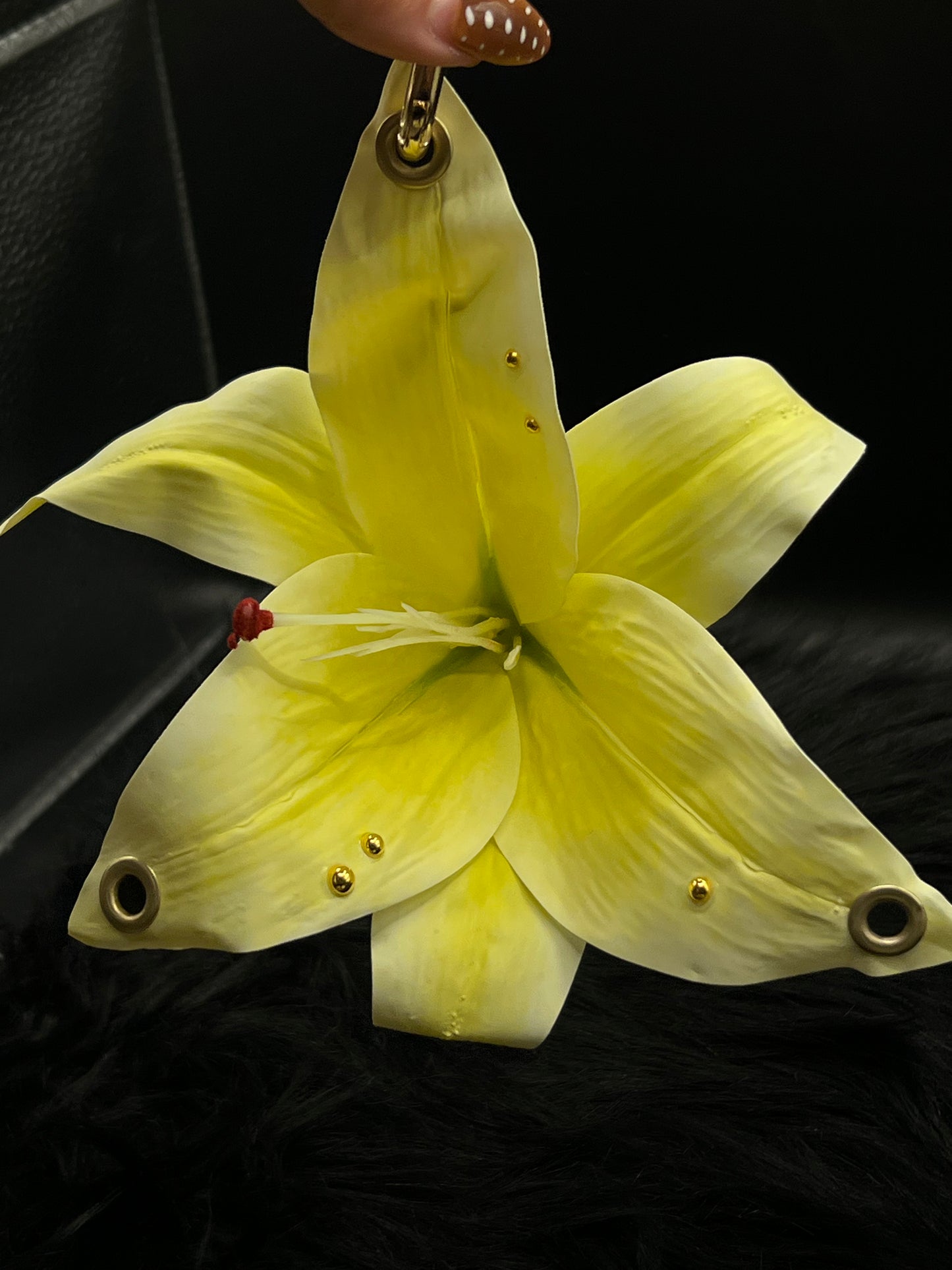 Yellow Pierced Lilys Keychain with Gold Hardware