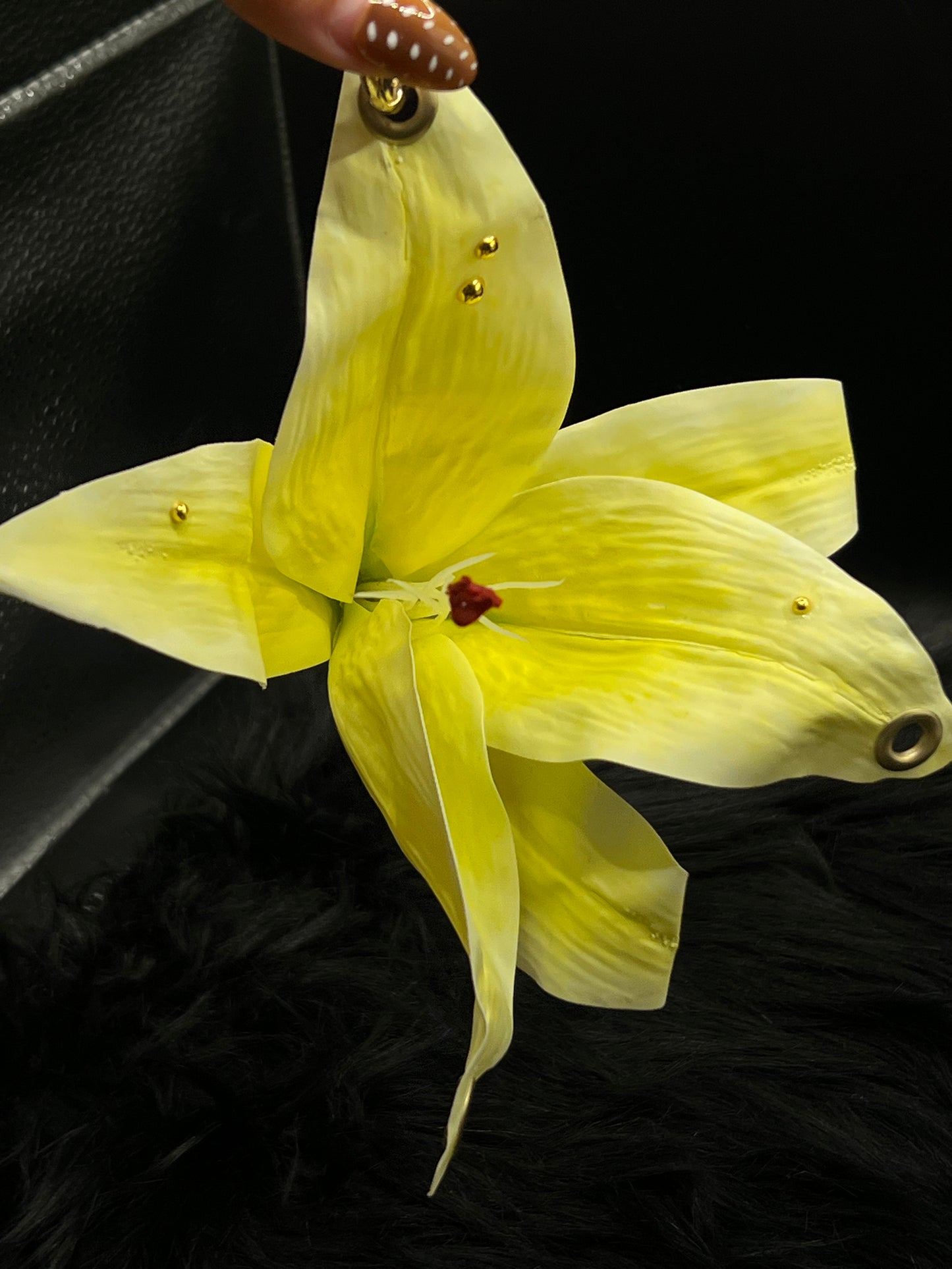 Yellow Pierced Lilys Keychain with Gold Hardware