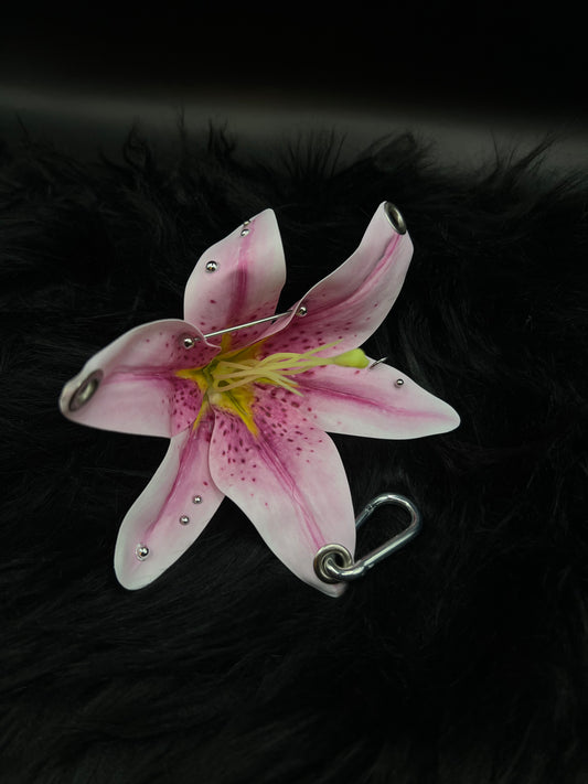 Purple Pierced Lily Keychain with Silver Hardware