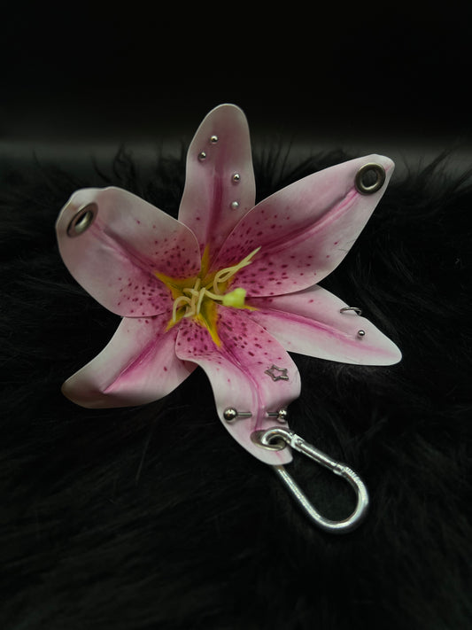 Purple Pierced Lily Keychain with Silver Hardware