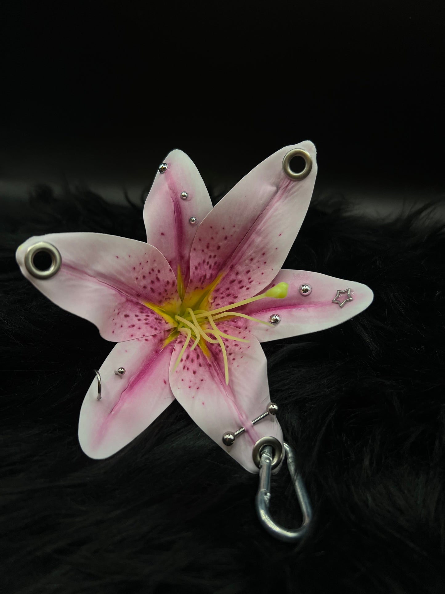 Purple Pierced Lily Keychain with Silver Hardware