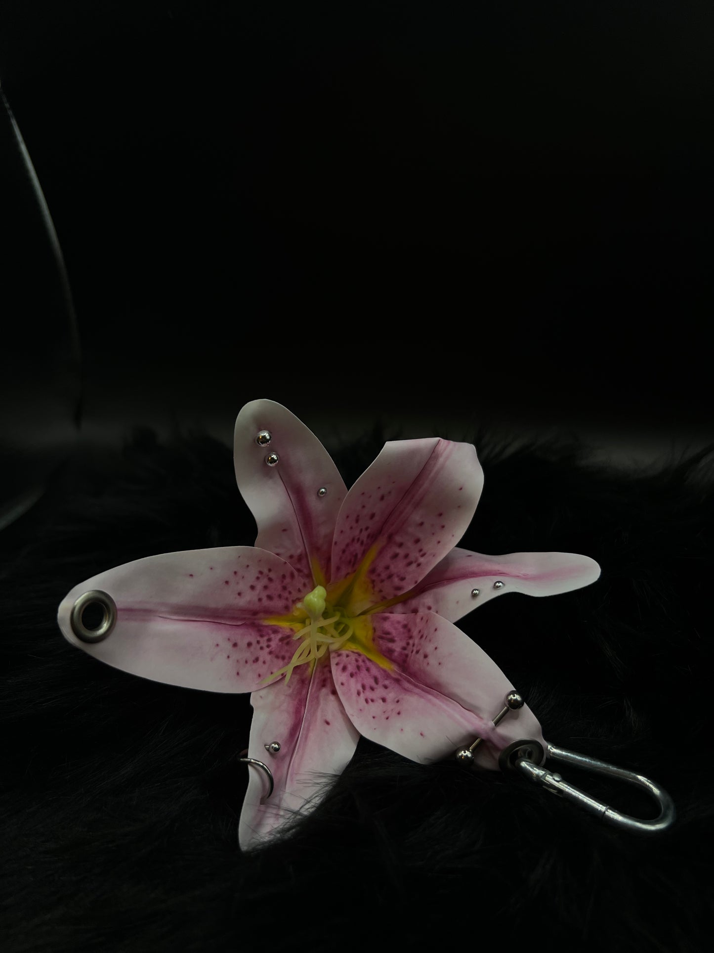 Purple Pierced Lily Keychain with Silver Hardware