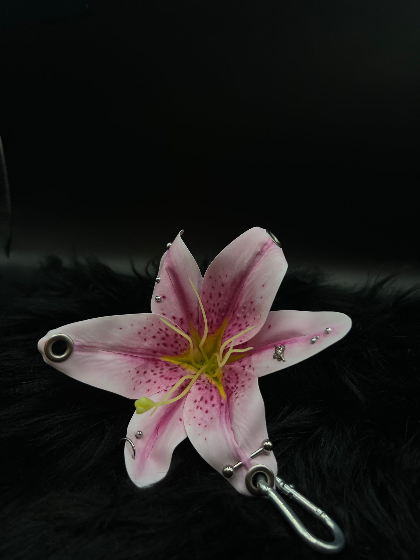 Purple Pierced Lily Keychain with Silver Hardware