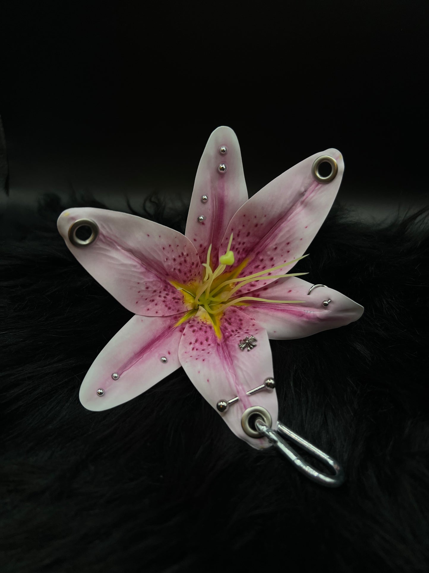 Purple Pierced Lily Keychain with Silver Hardware