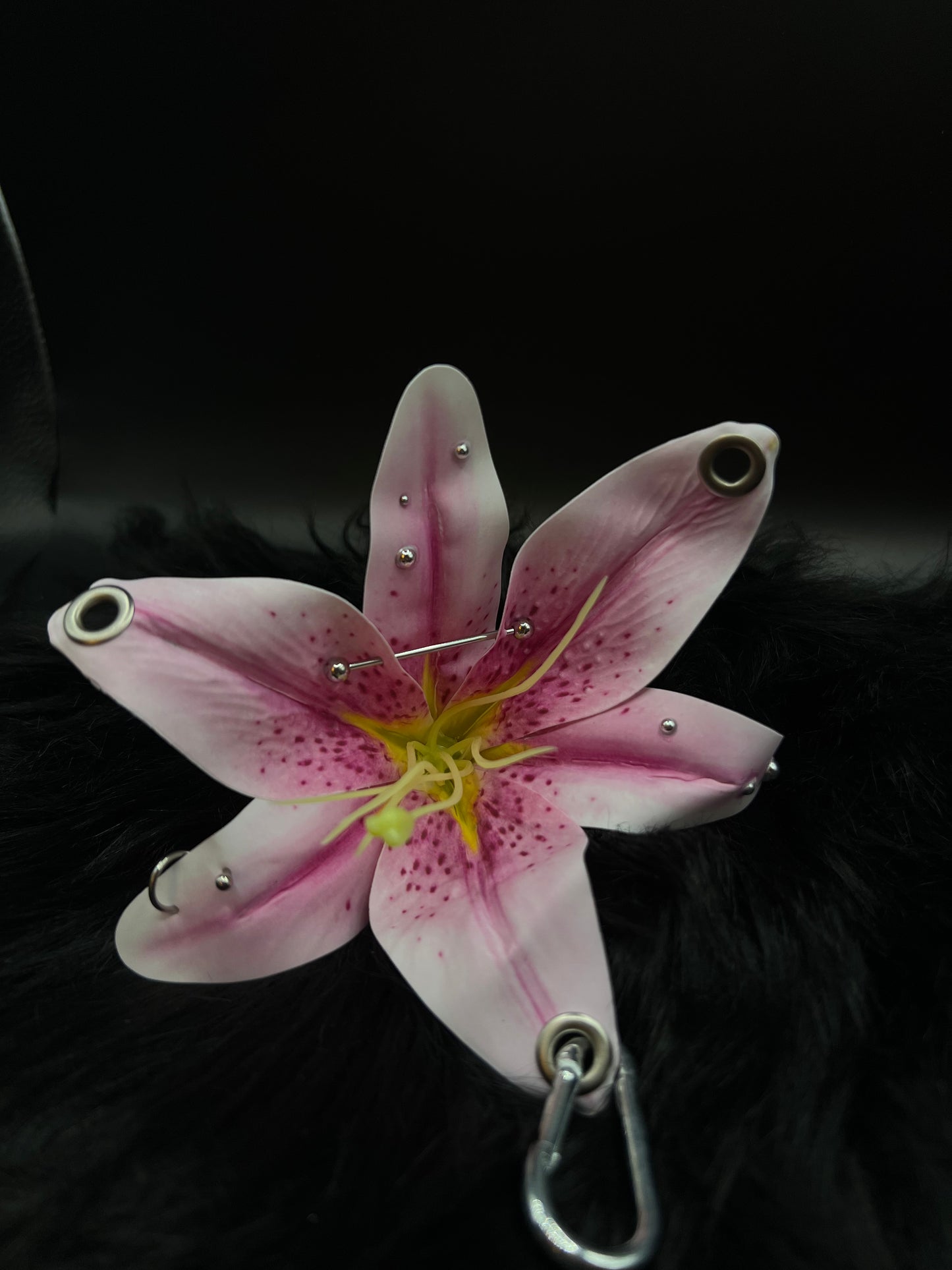 Purple Pierced Lily Keychain with Silver Hardware