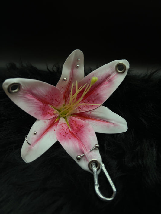 Pink Pierced Lilys Keychain with Silver Hardware