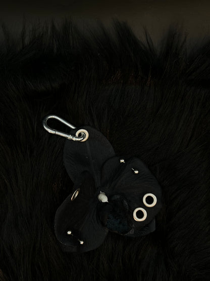 Black Pierced Orchid Keychain With Silver Hardware