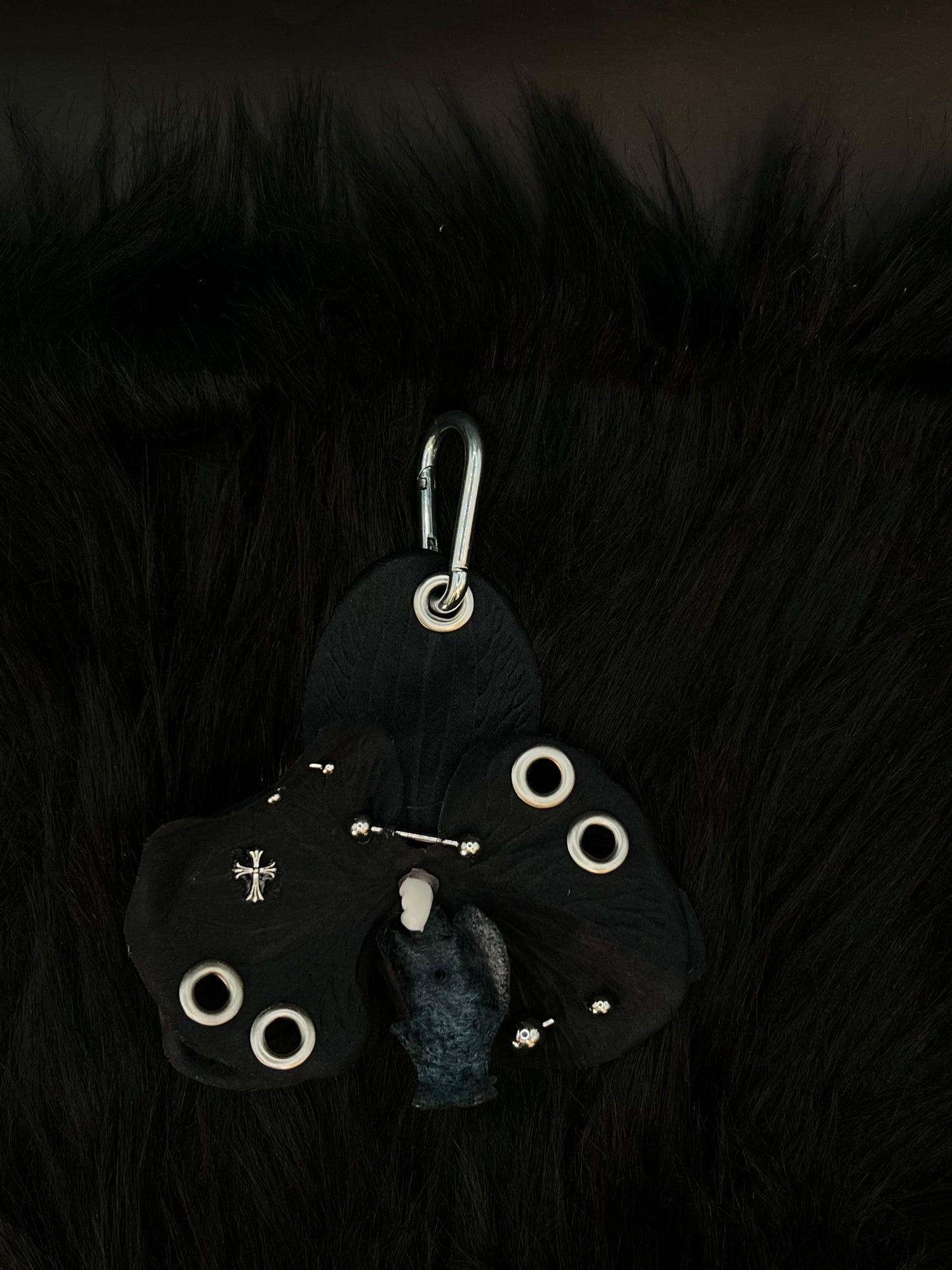 Black Pierced Orchid Keychain With Silver Hardware