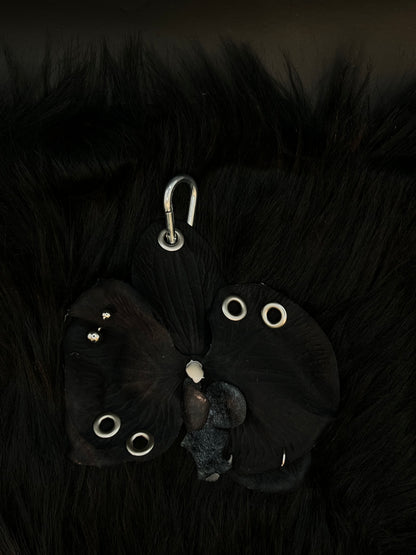 Black Pierced Orchid Keychain With Silver Hardware