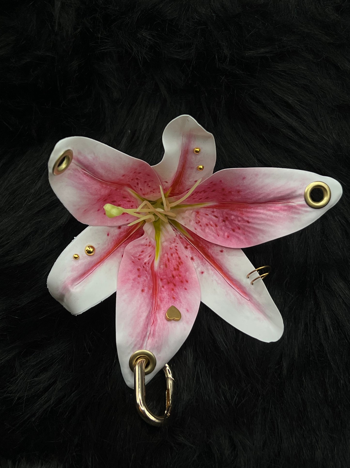 Pink Pierced Lilys Keychain with Gold Hardware