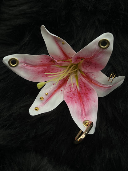 Pink Pierced Lilys Keychain with Gold Hardware