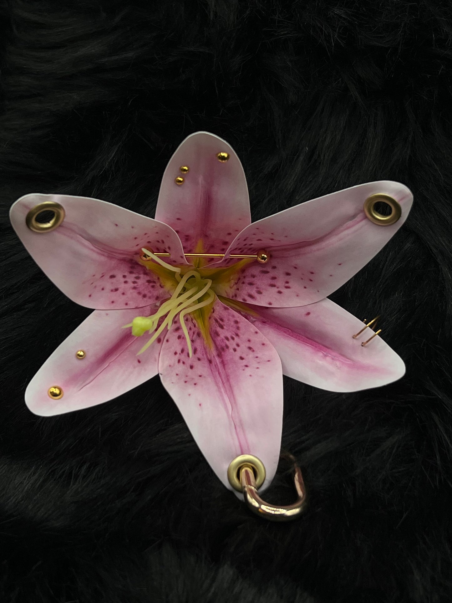 Purple Pierced Lilys Keychain with Gold Hardware