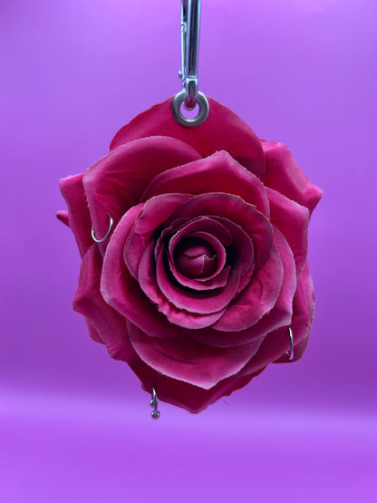 Pierced Red Rose Keychain