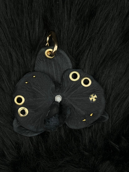 Black Pierced Orchid Keychain With Gold Hardware