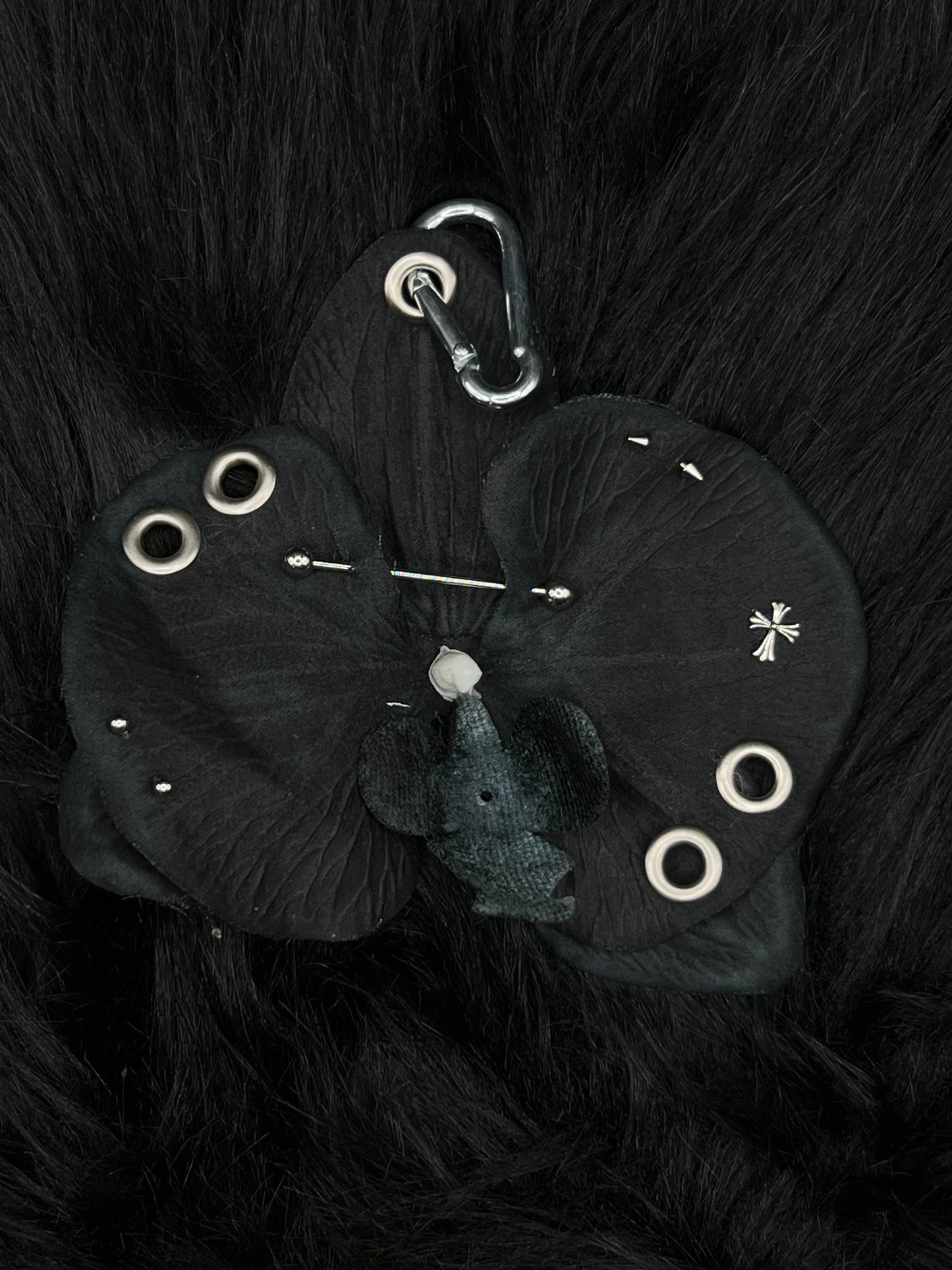 Black Pierced Orchid Keychain With Silver Hardware