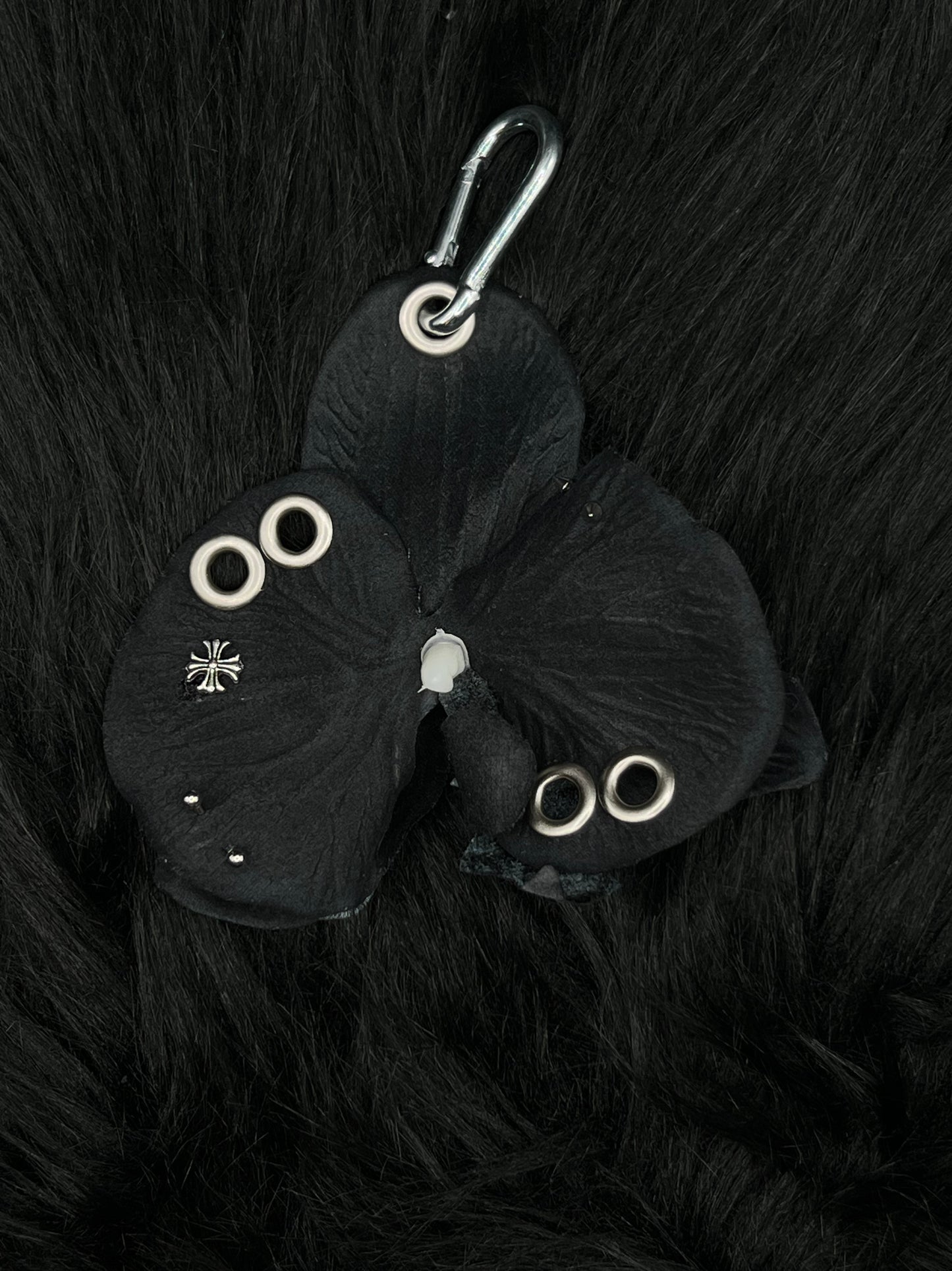 Black Pierced Orchid Keychain With Silver Hardware