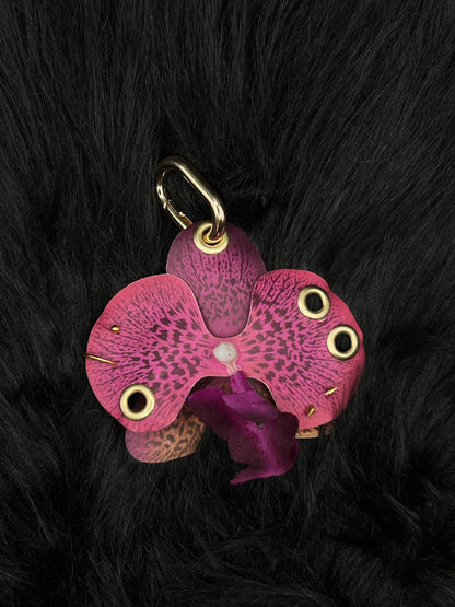 Purple Pierced Orchid Keychain With Gold Hardware