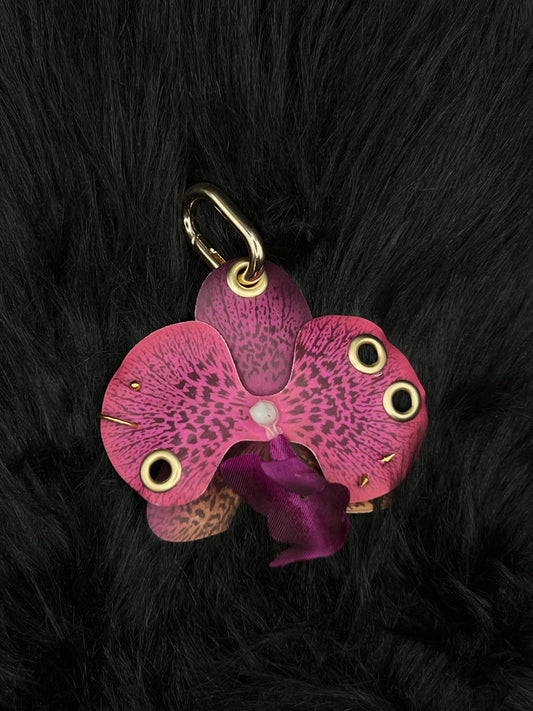 Purple Pierced Orchid Keychain With Gold Hardware