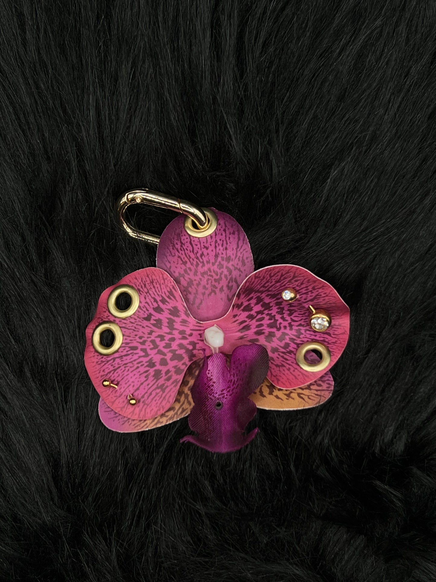 Purple Pierced Orchid Keychain With Gold Hardware