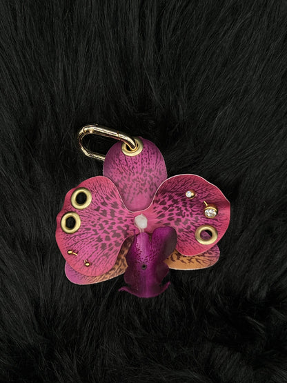 Purple Pierced Orchid Keychain With Gold Hardware