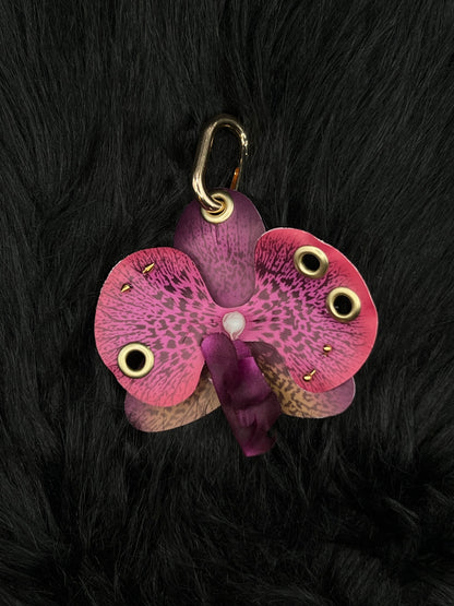 Purple Pierced Orchid Keychain With Gold Hardware