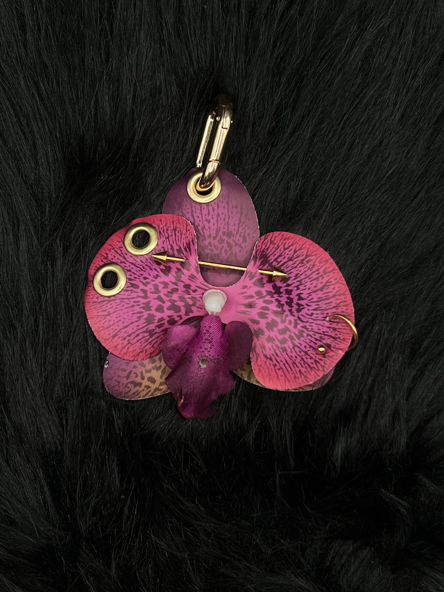 Purple Pierced Orchid Keychain With Gold Hardware