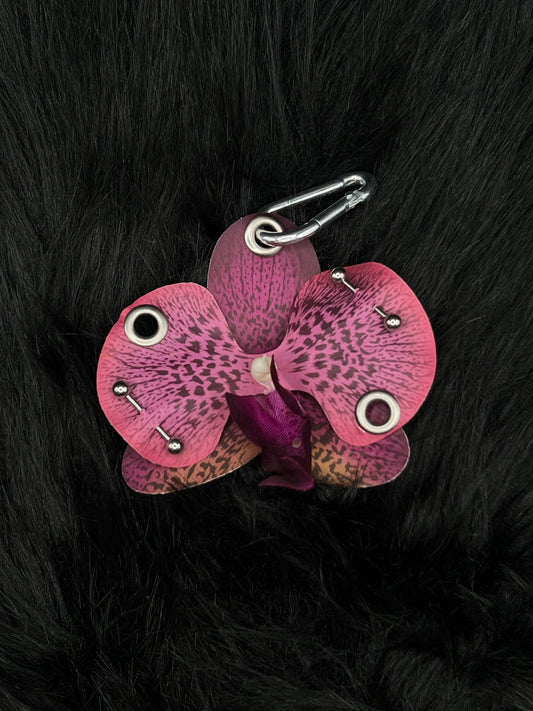 Purple Pierced Orchid Keychain With Silver Hardware