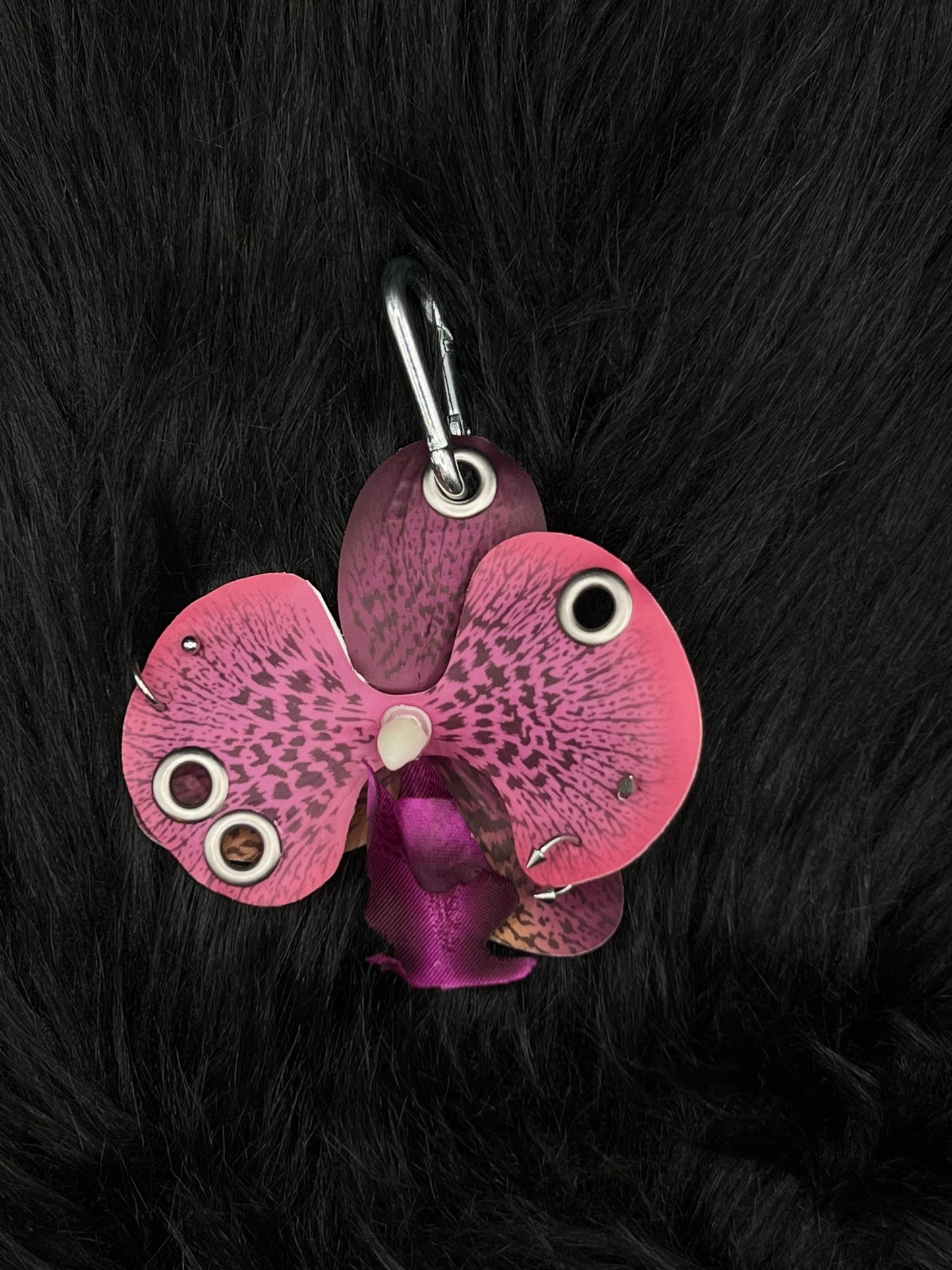 Purple Pierced Orchid Keychain With Silver Hardware