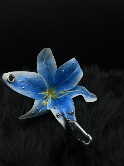 Blue Pierced Lilys Keychain with Silver Hardware