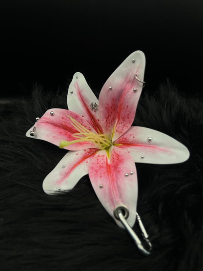 Pink Pierced Lilys Keychain with Silver Hardware