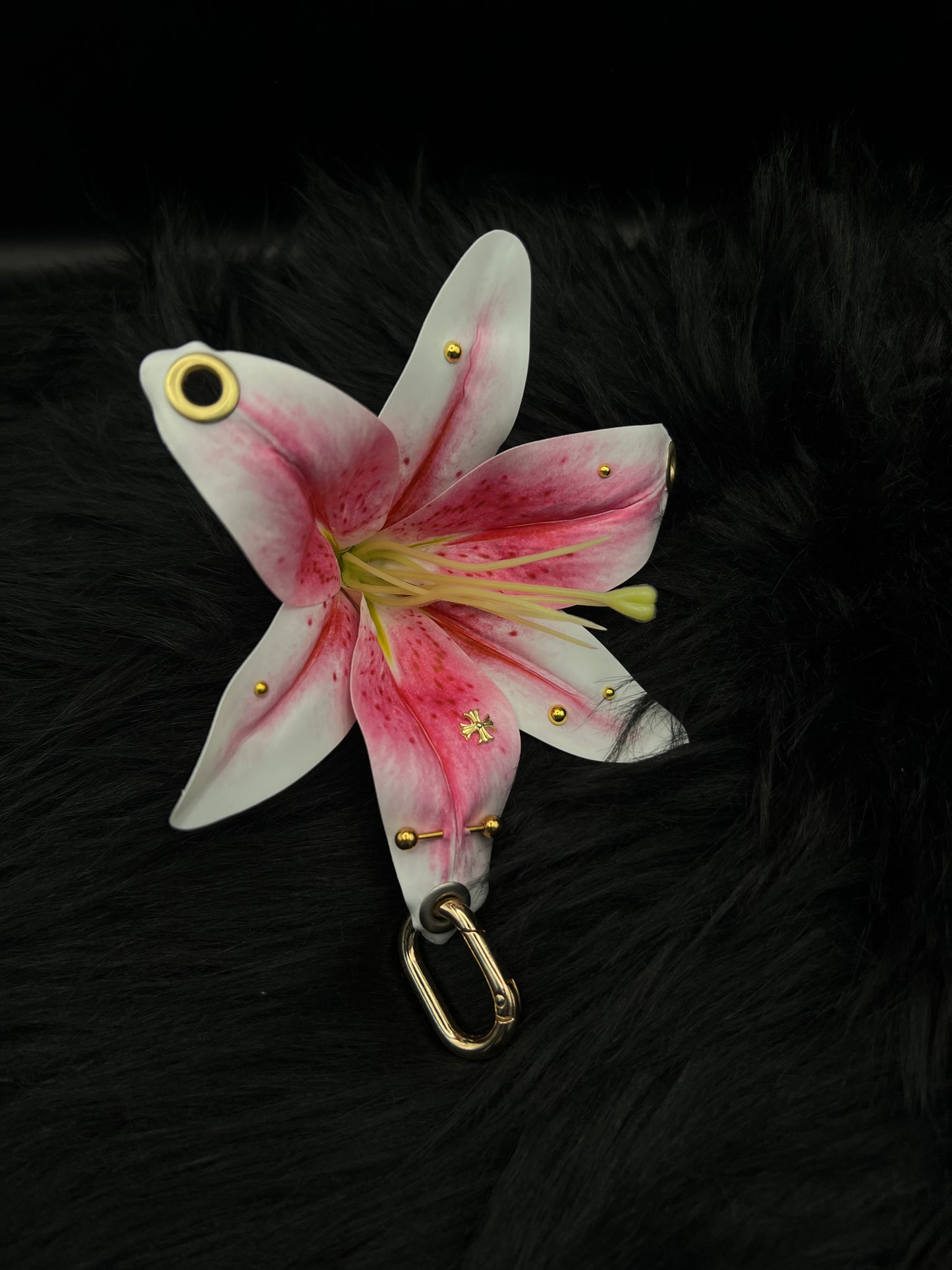 Pink Pierced Lilys Keychain with Gold Hardware