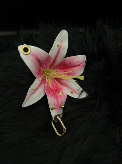 Pink Pierced Lilys Keychain with Gold Hardware