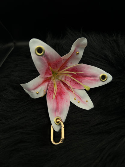 Pink Pierced Lilys Keychain with Gold Hardware